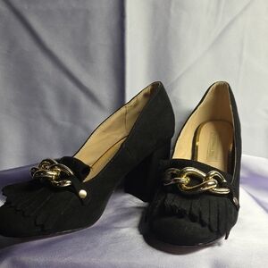 Prima Donna Black Heels with Gold Chain Accent